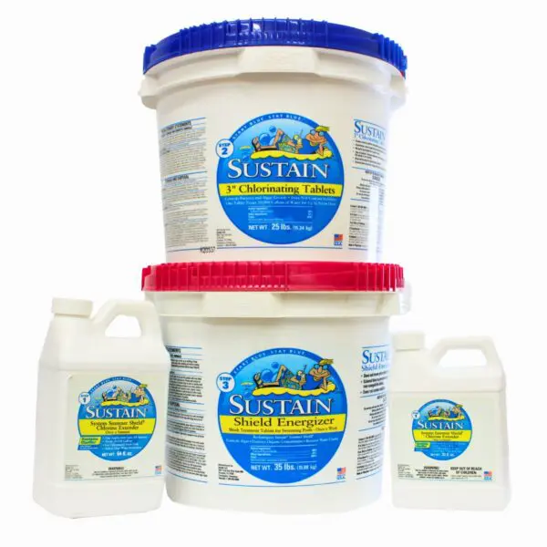 Kit Includes: Sustain Summer Shield Qt, Summer Shield 1/2 gal 3" 25 lb tabs and 35 lb Energizer tabs